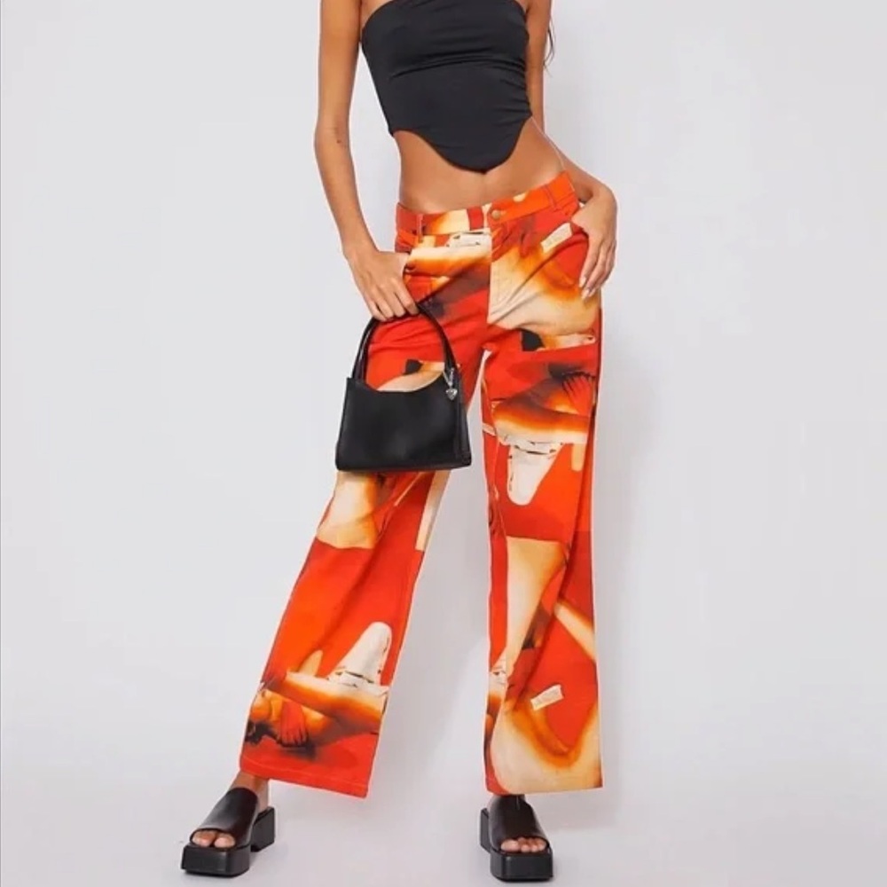 Tiger Mist Orange Abstract Straight-Leg Jeans